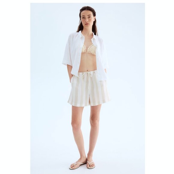 H&M Womens Linen-blend drawstring shorts - Picture 3 of 4